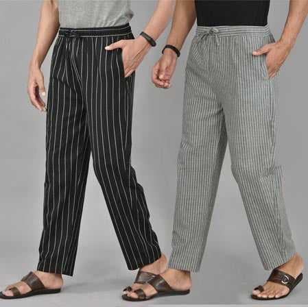 Combo of 2 Cotton Men Handloom Pant Gray and Black-37410 STR1