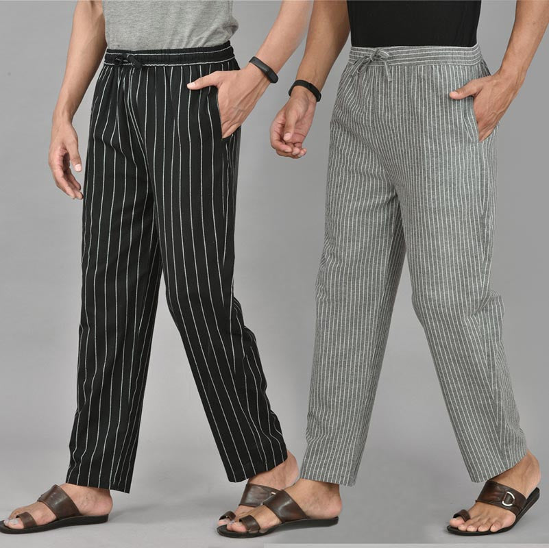 Combo of 2 Cotton Men Handloom Pant Gray and Black-37410 STR1