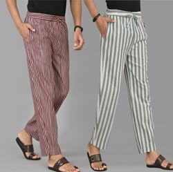Combo of 2 Cotton Men Handloom Pant Gray and Black-37410 STR1