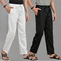 Combo of 2 Cotton Men Handloom Pant Gray and Black-37410 STR1