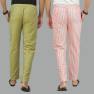 Combo of 2 Cotton Stripe Men Pant Olive Green and Pink-45113 STR1