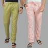 Combo of 2 Cotton Stripe Men Pant Olive Green and Pink-45113 STR1