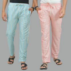 Combo of 2 Cotton Stripe Men Pant White and Dark Gray-44409 STR1