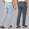 Combo of 2 Cotton Stripe Men Pant Sky Blue and Navy Blue-44425 STR1