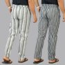Combo of 2 Cotton Stripe Men Pant White and Dark Gray-44409 STR1