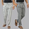 Combo of 2 Cotton Stripe Men Pant White and Dark Gray-44409 STR1