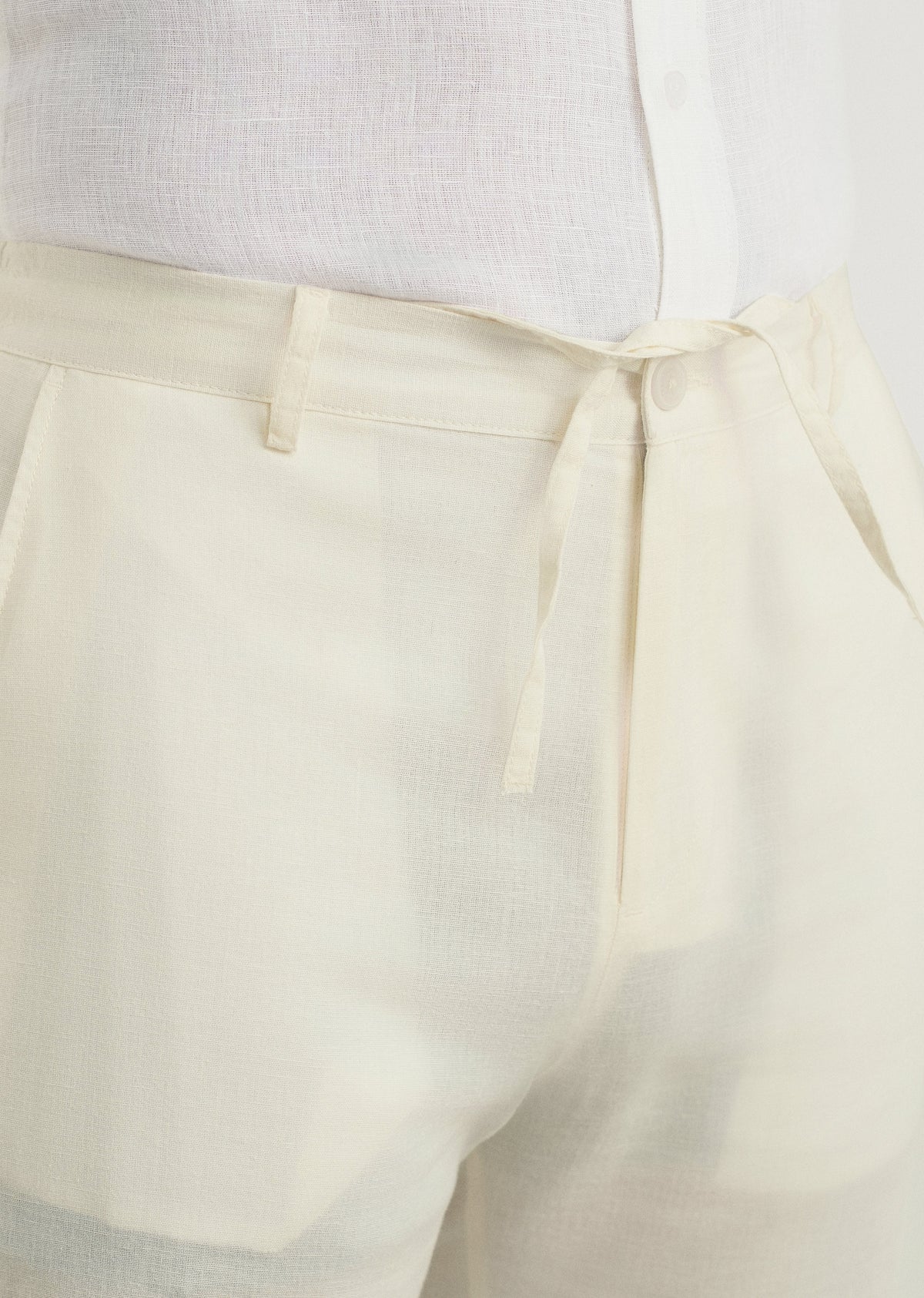 Cream Cotton Linen Regular Fit Pant
