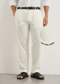 Cream Cotton Linen Regular Fit Pant