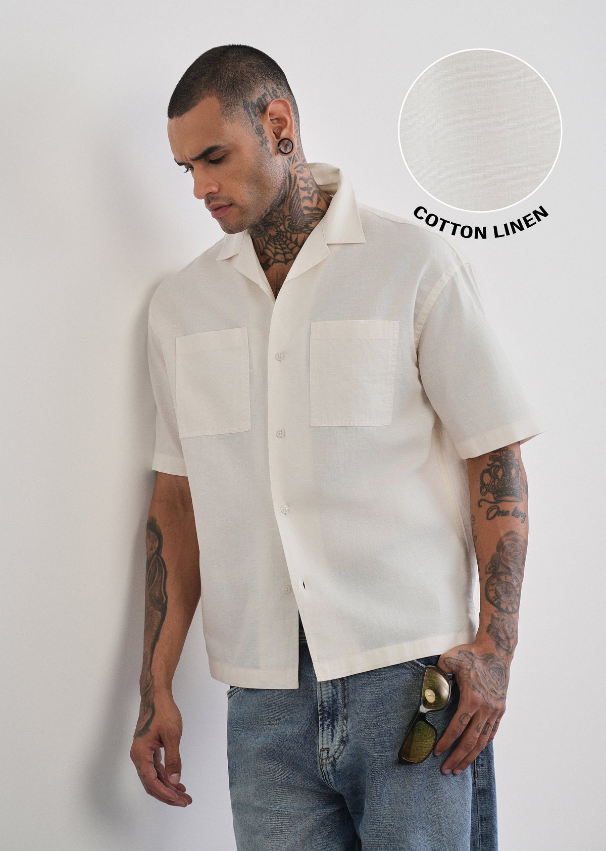 Ivory Double Pocket Cotton Linen Shirt