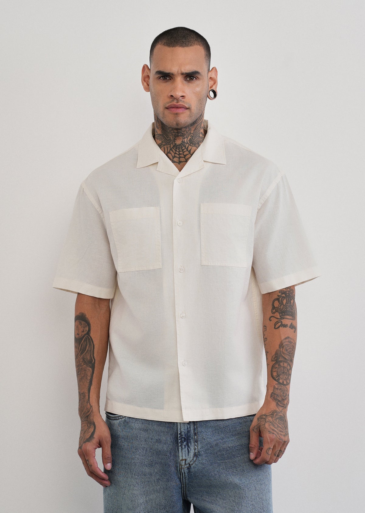Ivory Double Pocket Cotton Linen Shirt