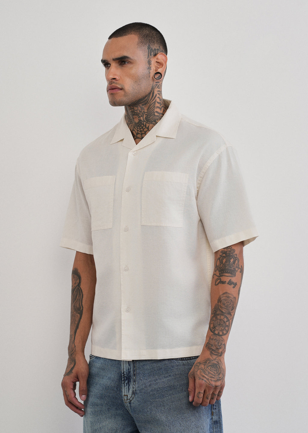 Ivory Double Pocket Cotton Linen Shirt