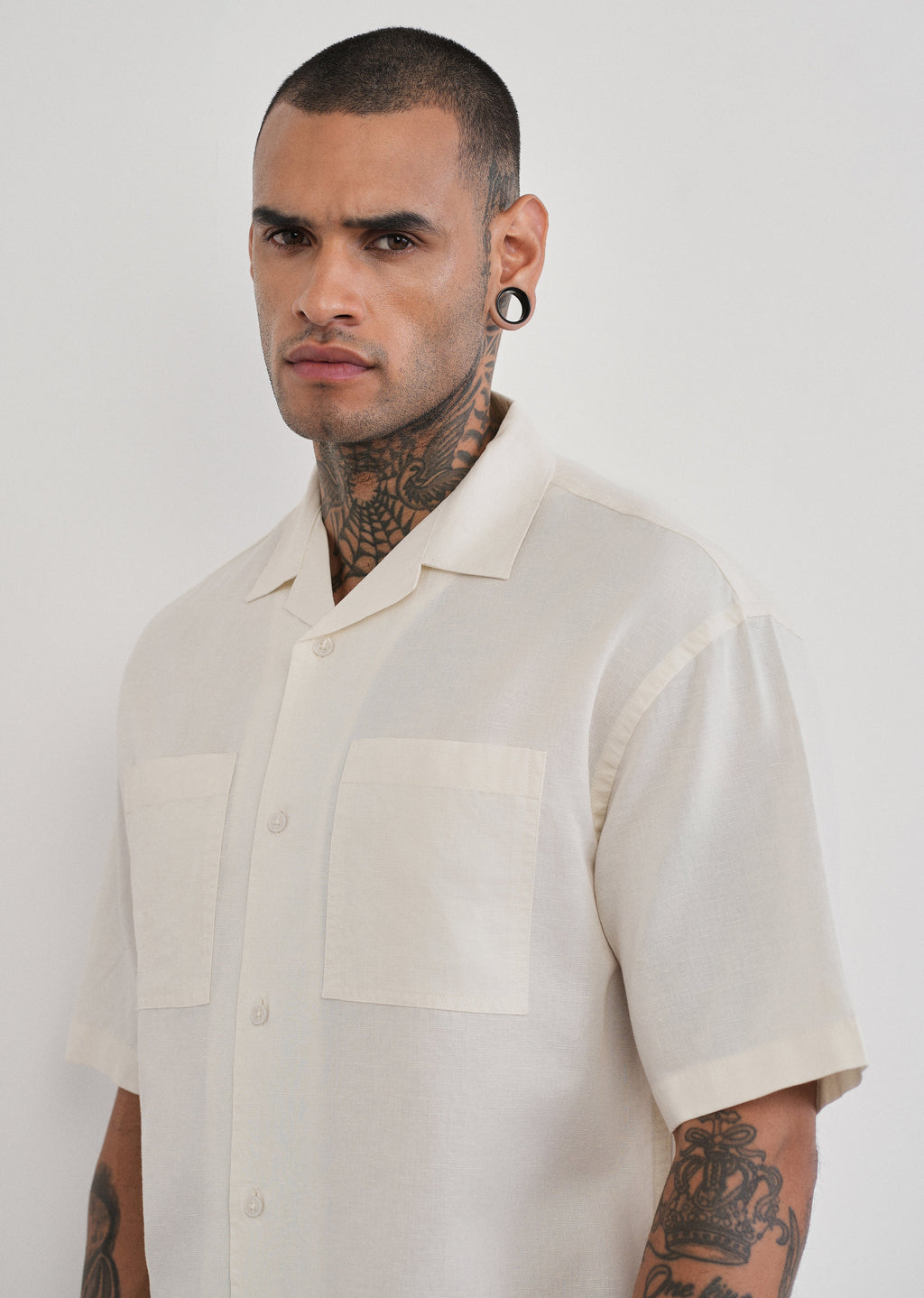 Ivory Double Pocket Cotton Linen Shirt