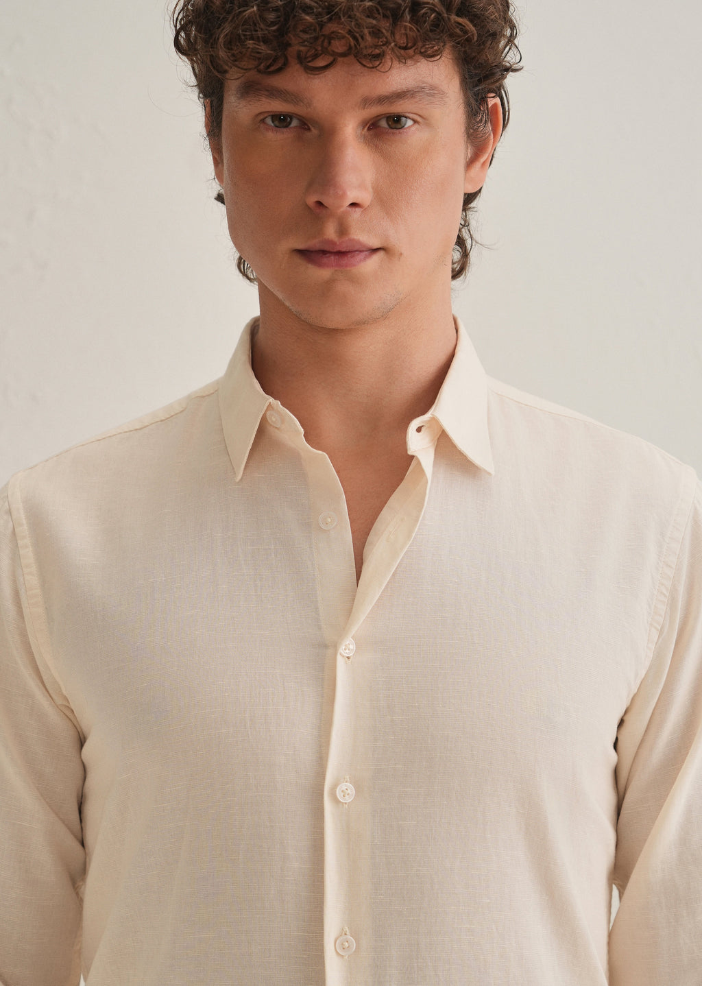 Cream Hidden Sleeve Placket Cotton Linen Shirt