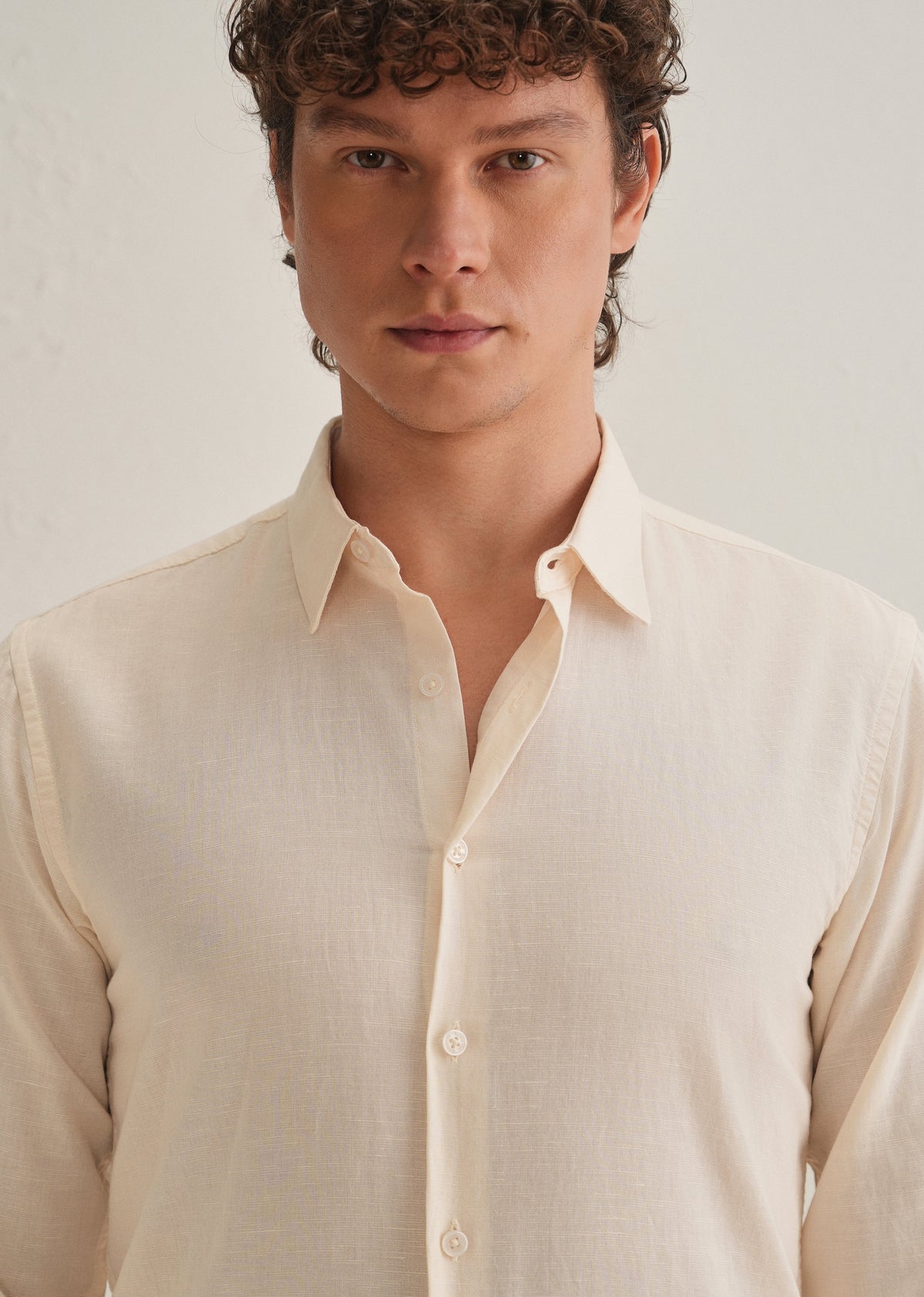 Cream Hidden Sleeve Placket Cotton Linen Shirt
