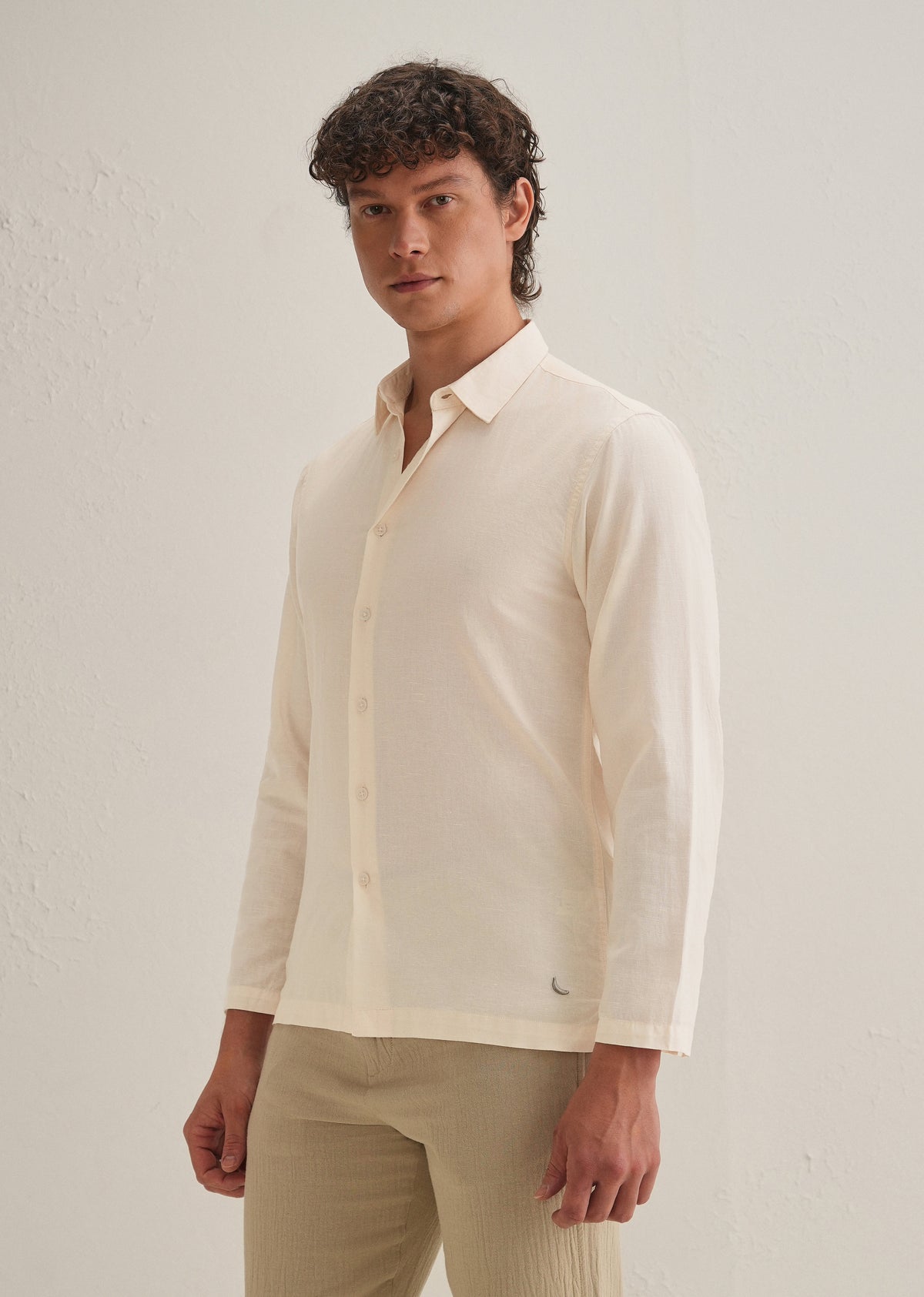 Cream Hidden Sleeve Placket Cotton Linen Shirt