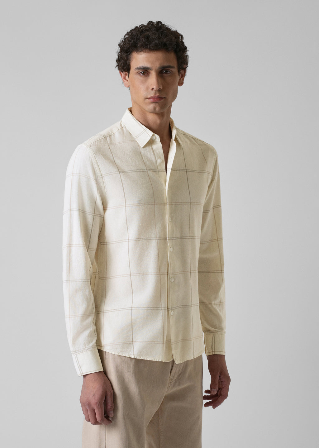Cream Blended Linen Check Shirt