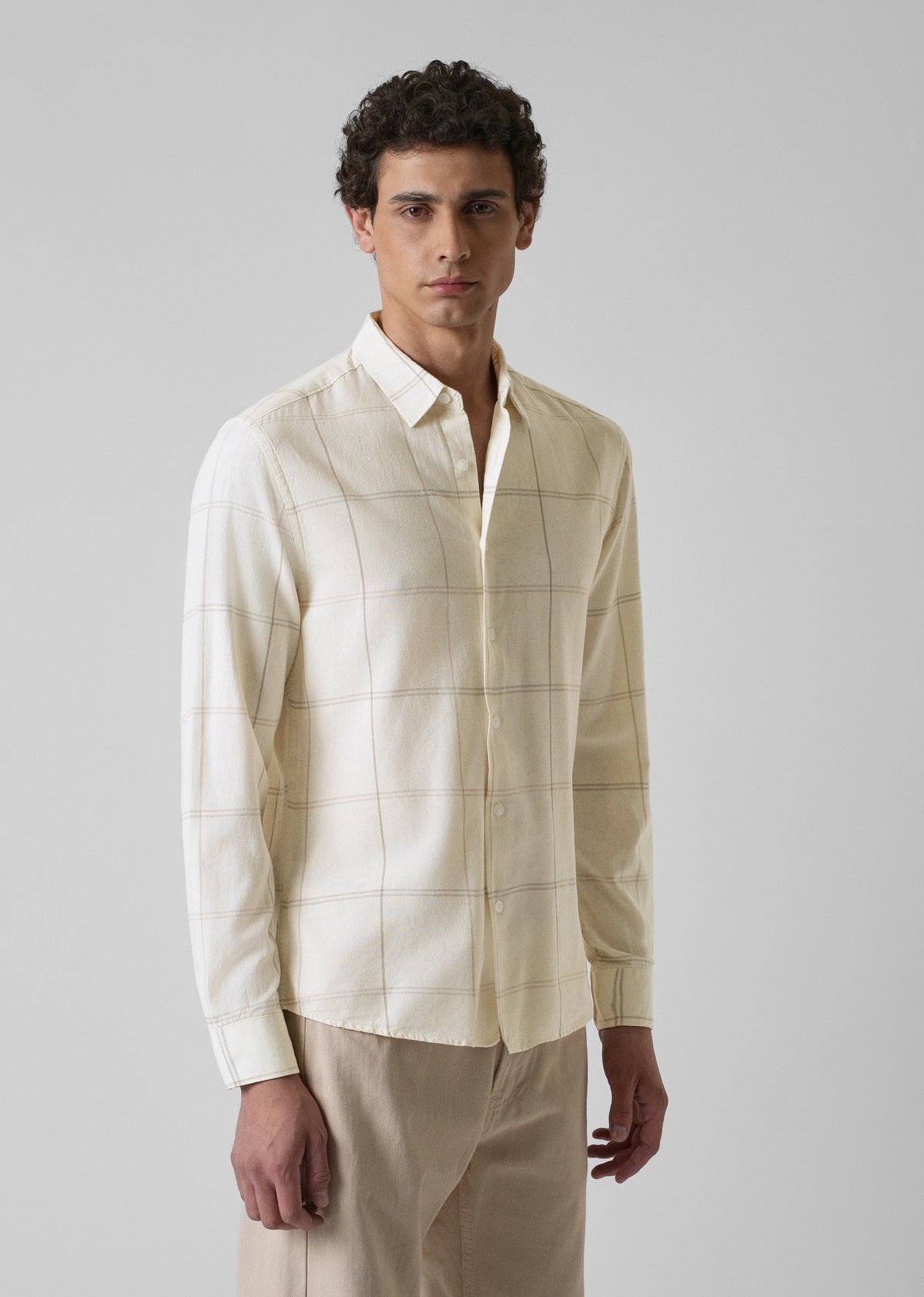 Cream Blended Linen Check Shirt