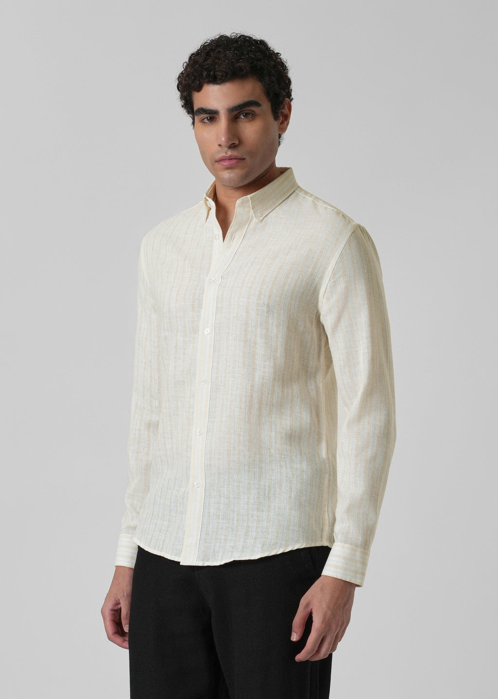 Cream Yellow Cotton Blend Stripe Shirt
