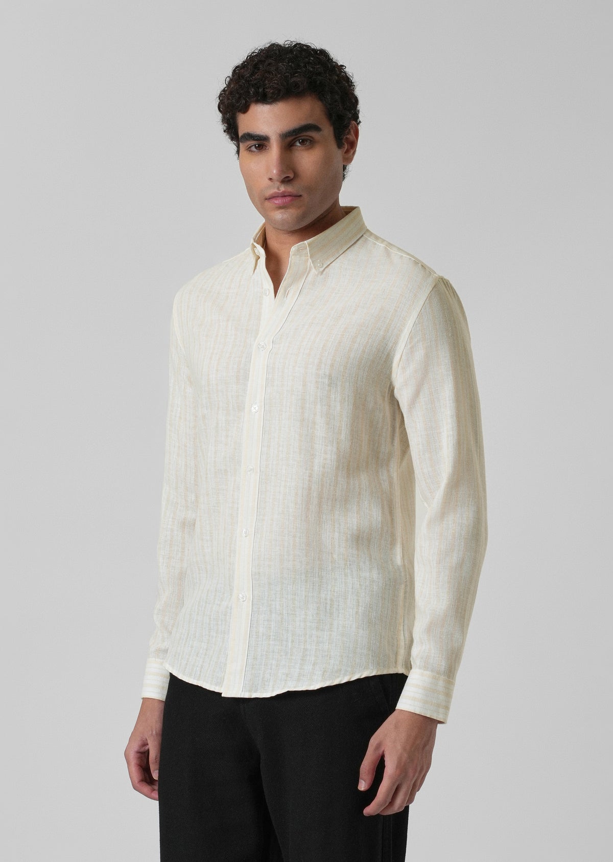 Cream Yellow Cotton Blend Stripe Shirt