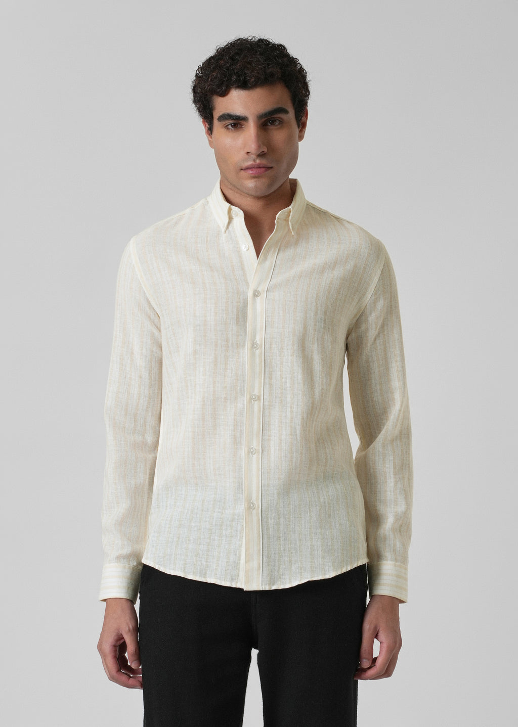 Cream Yellow Cotton Blend Stripe Shirt
