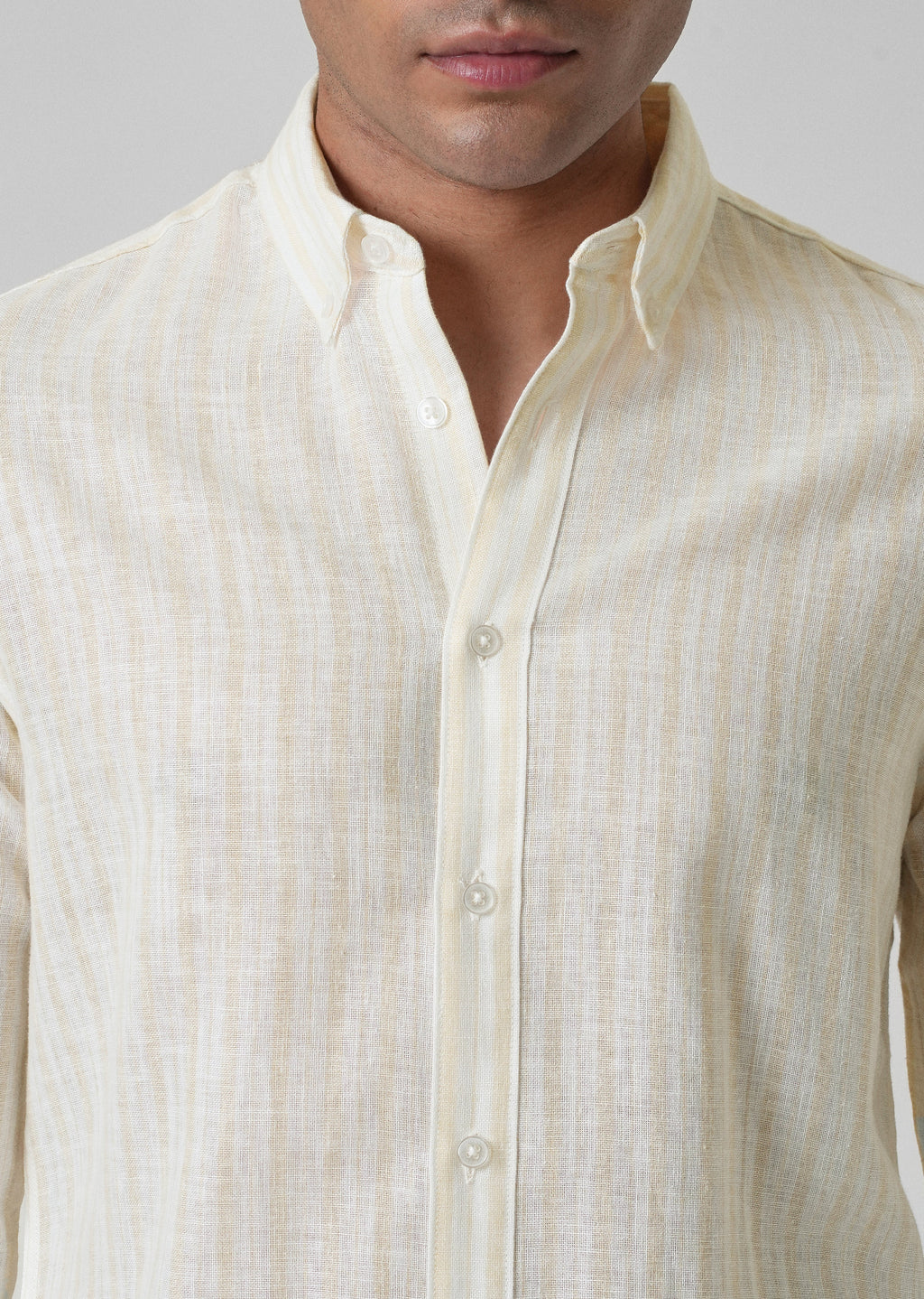 Cream Yellow Cotton Blend Stripe Shirt