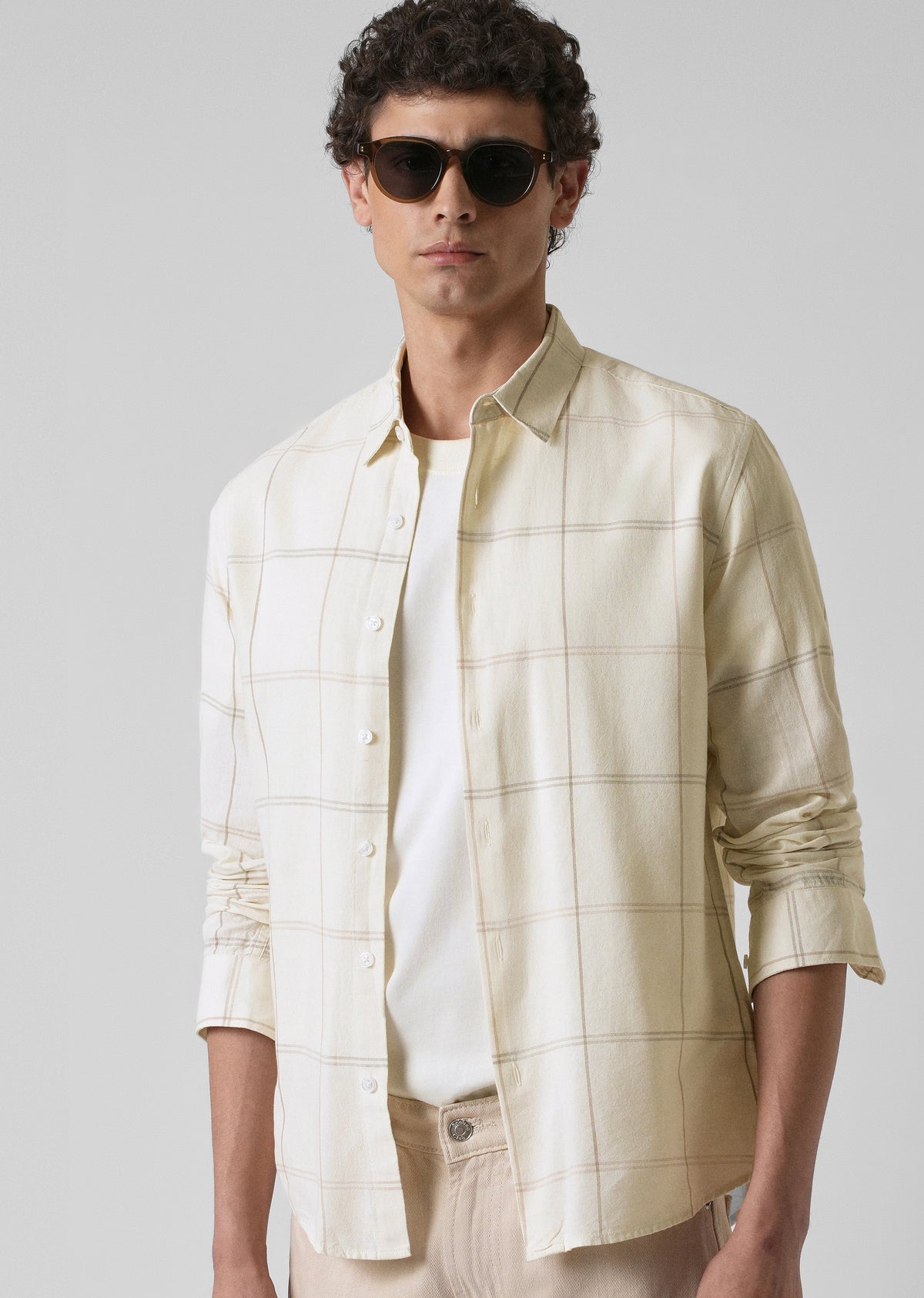 Cream Blended Linen Check Shirt