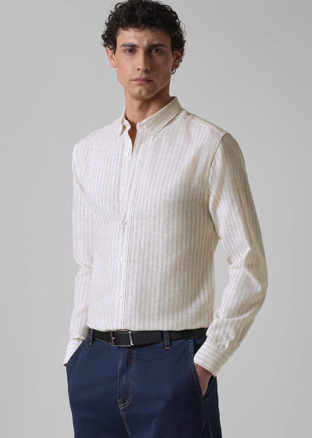 Cream Pin Stripe Blended linen shirt