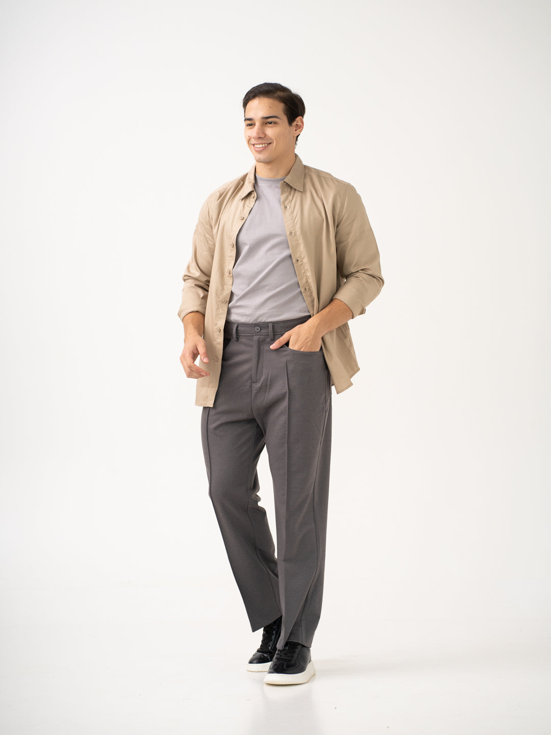 Pablo Grey Relaxed Fit Korean Pintuck Pants