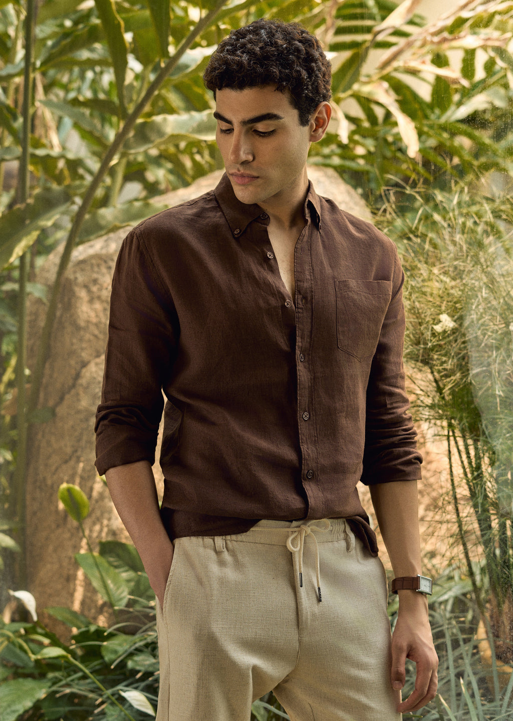 100% Pure Brown Linen Shirt