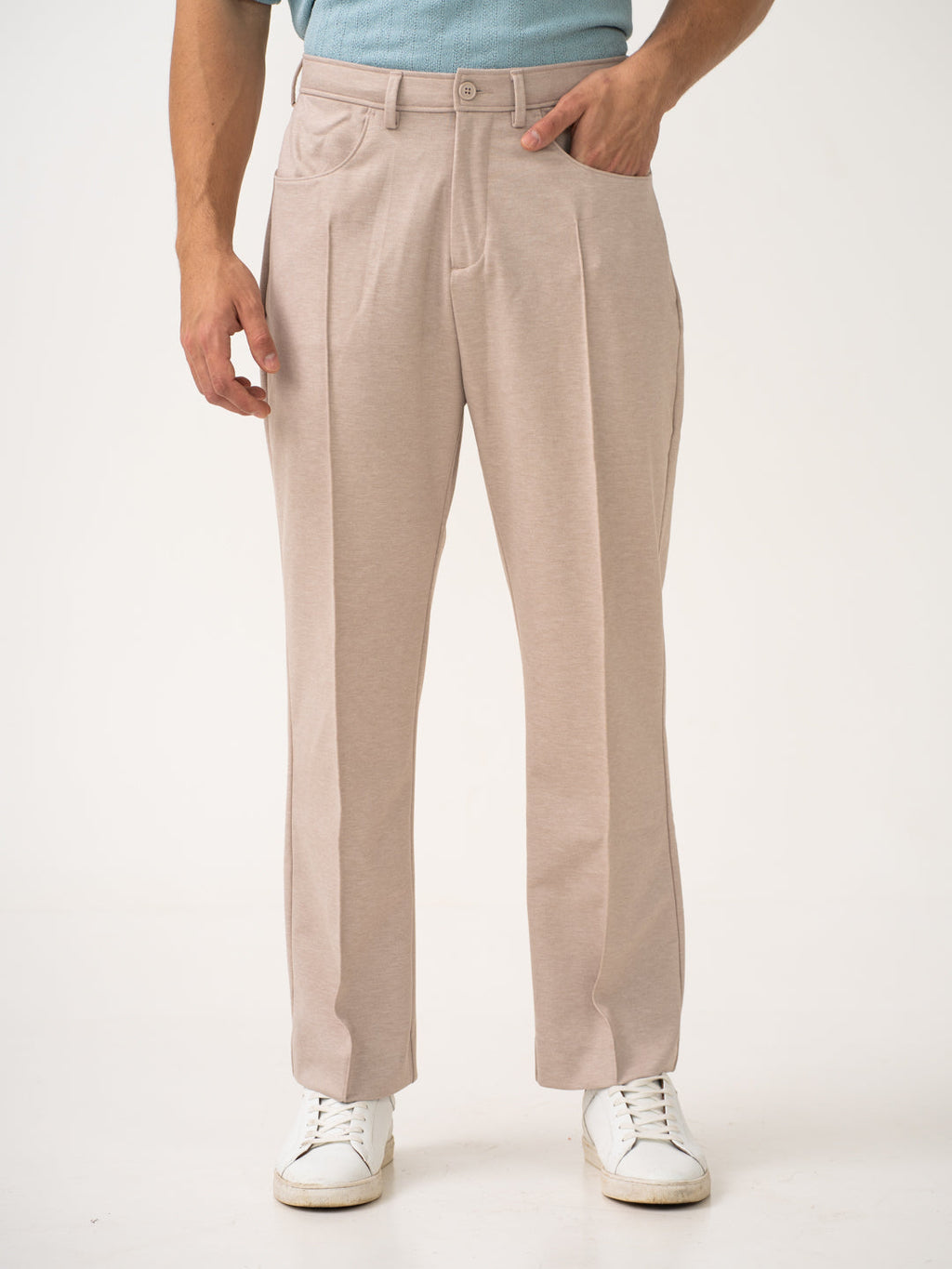Tofu Beige Relaxed Fit Korean Pintuck Pants