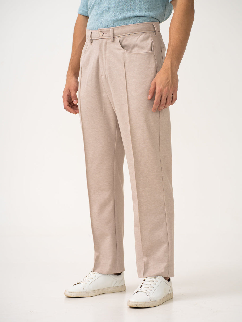 Tofu Beige Relaxed Fit Korean Pintuck Pants