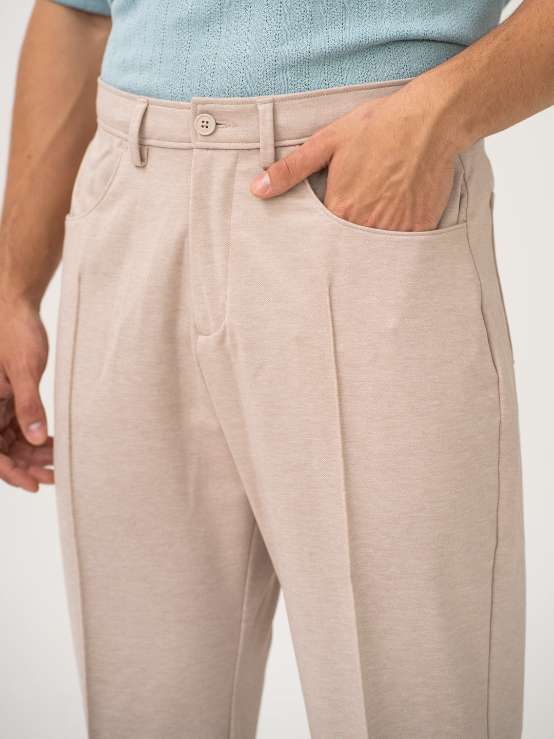 Tofu Beige Relaxed Fit Korean Pintuck Pants