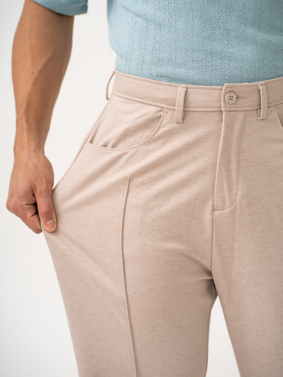 Tofu Beige Relaxed Fit Korean Pintuck Pants