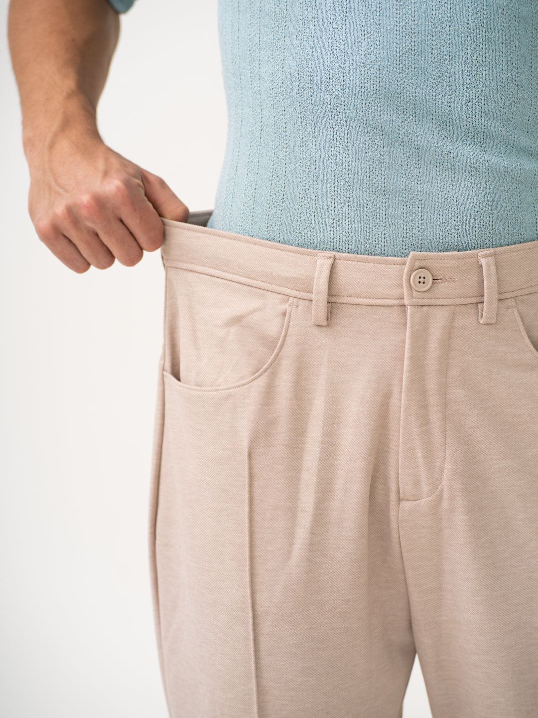Tofu Beige Relaxed Fit Korean Pintuck Pants