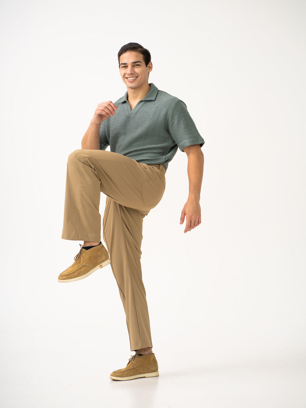 Pecan Khaki Relaxed Fit Korean Pintuck Pants