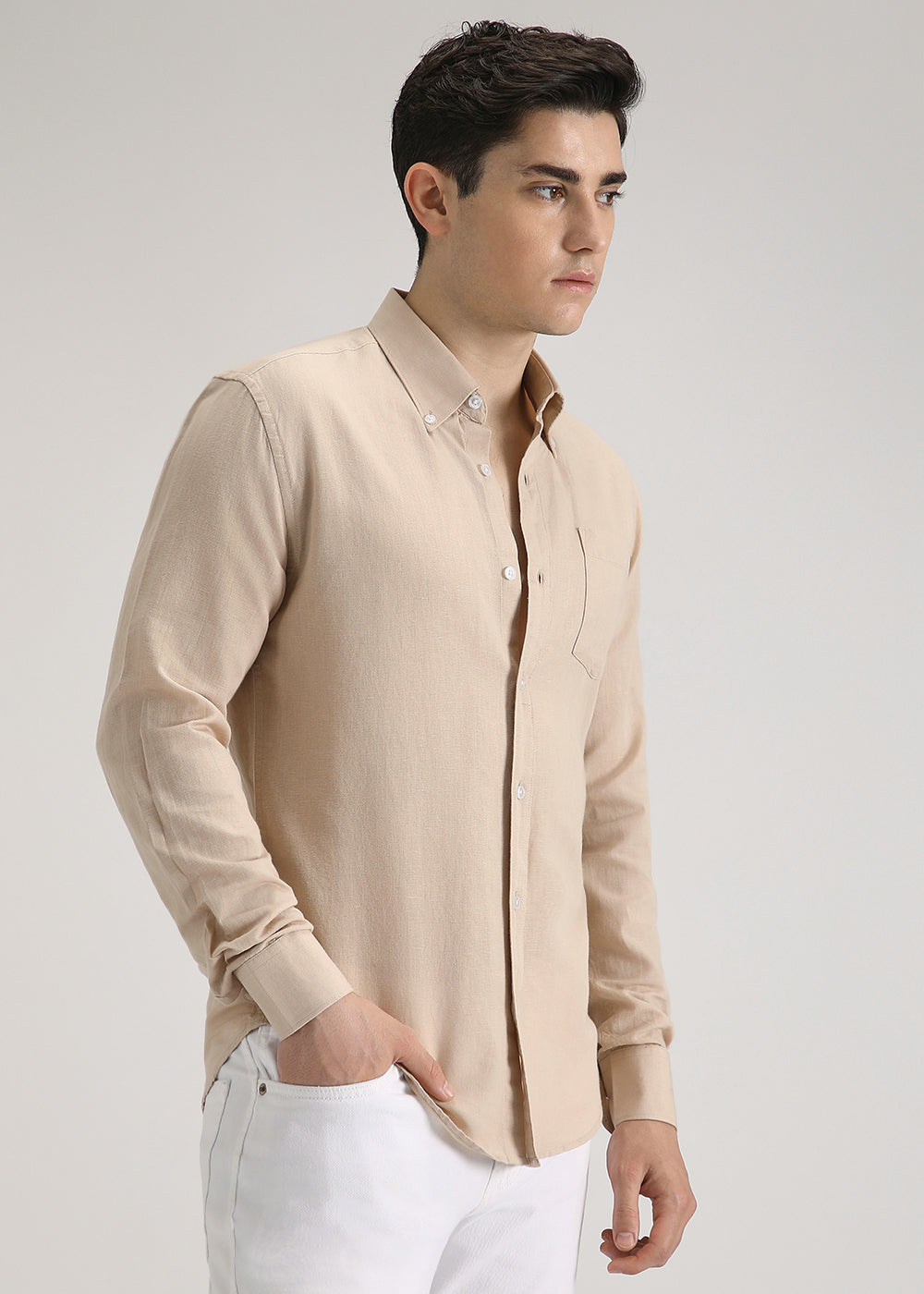 Dark Beige Cotton Linen Shirt