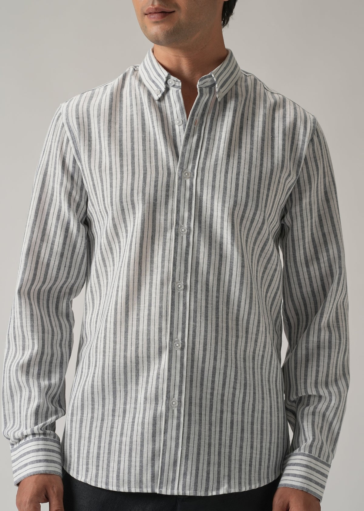 Dark Blue Linen Stripe Shirt