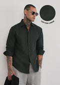 Dark Green Plain Cotton Linen Shirt