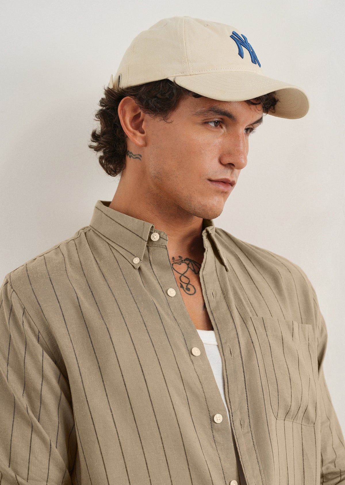 Dark Tan Lyocell Linen Stripe Shirt