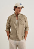 Dark Tan Lyocell Linen Stripe Shirt