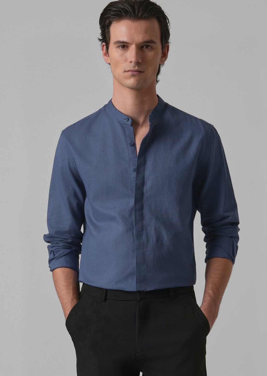 Dark Blue Cotton Linen Shirt