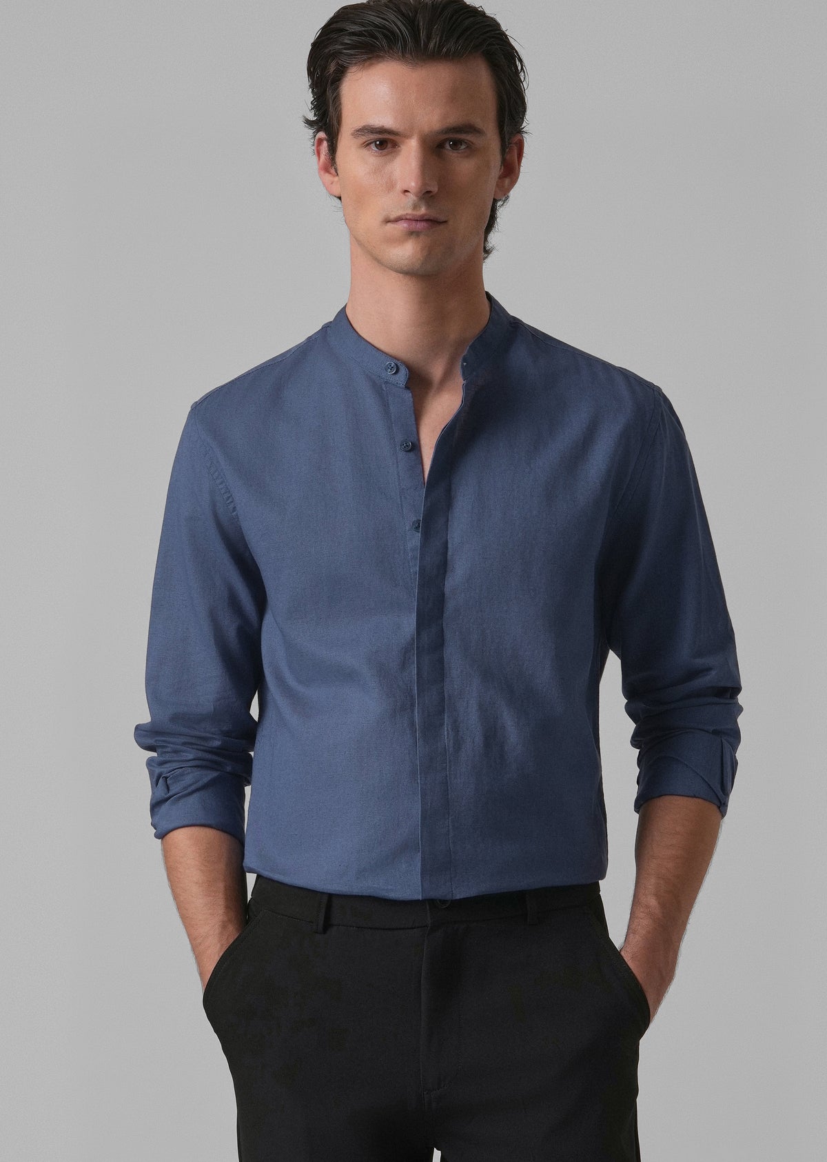 Dark Blue Cotton Linen Shirt