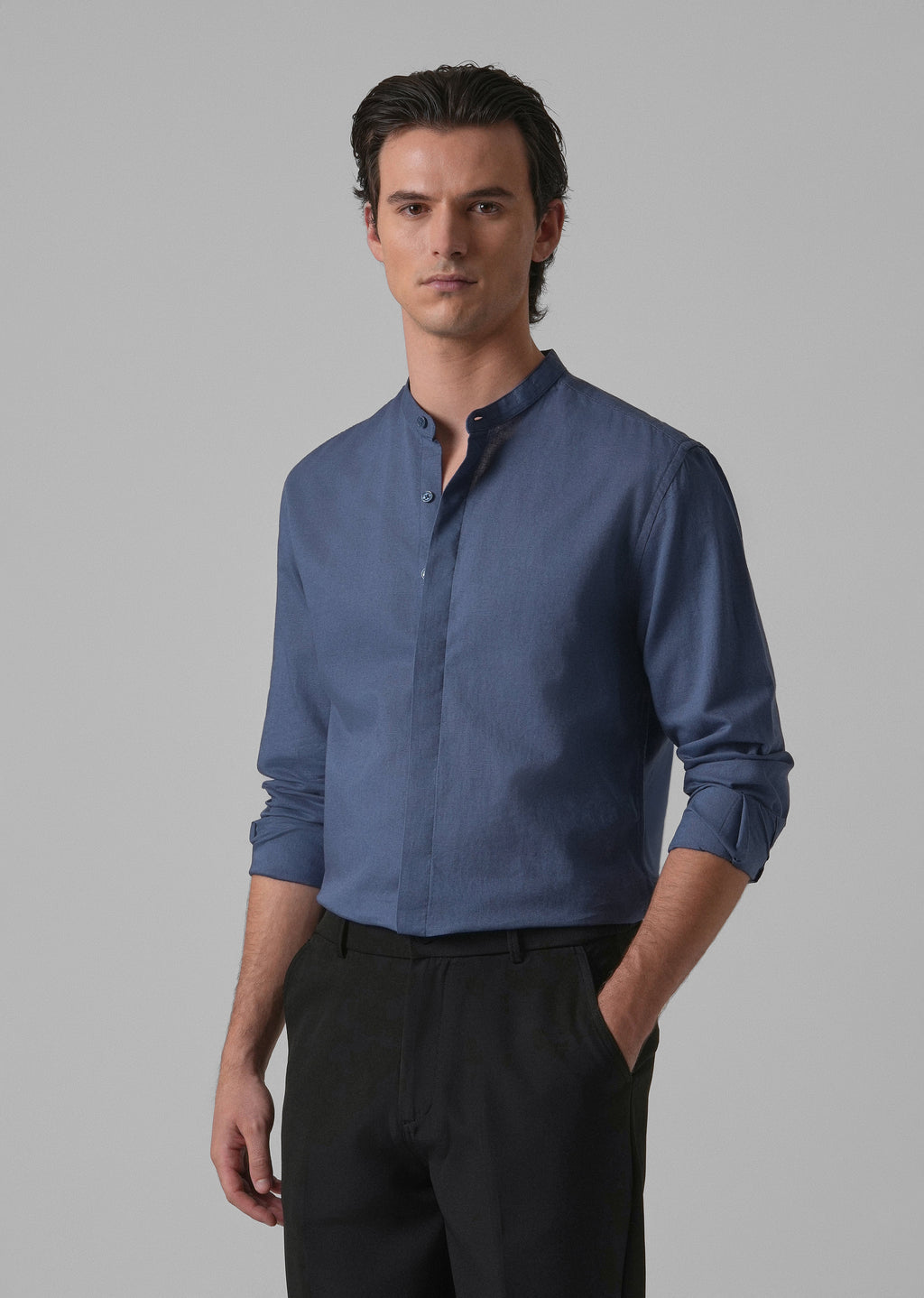 Dark Blue Cotton Linen Shirt