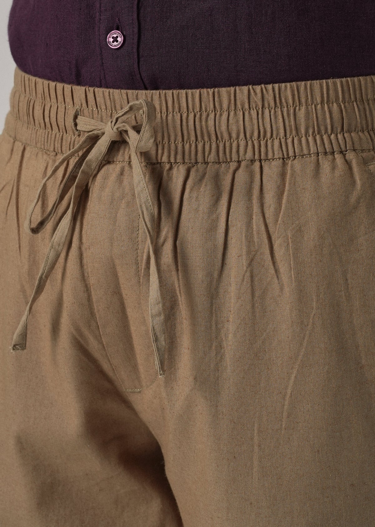 Drawstring Khaki Brown Linen Pant