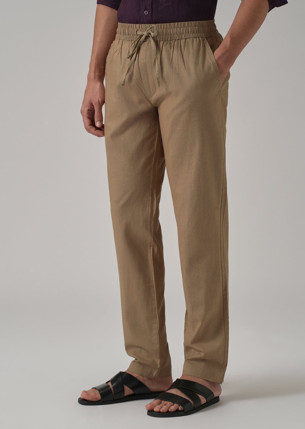 Drawstring Khaki Brown Linen Pant