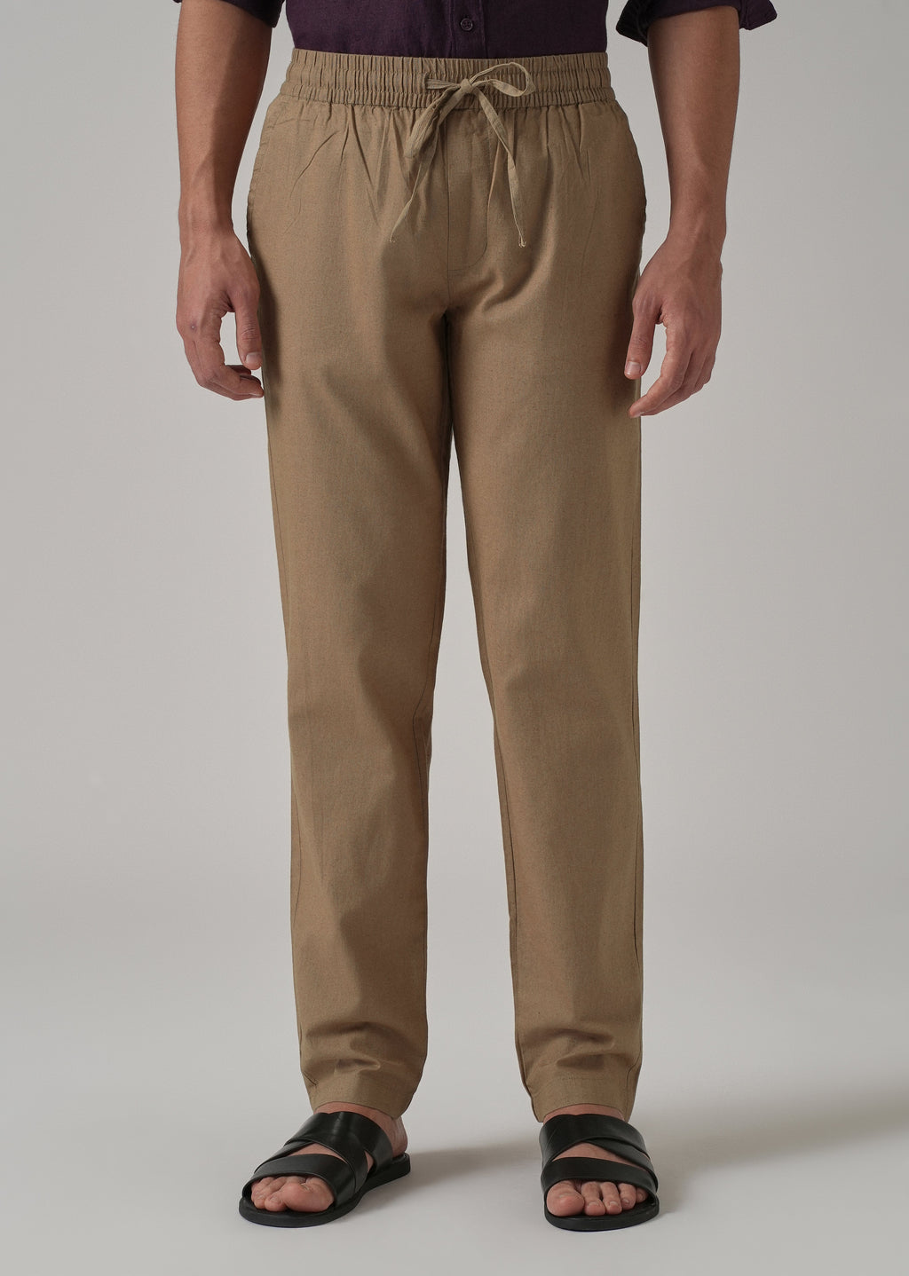 Drawstring Khaki Brown Linen Pant