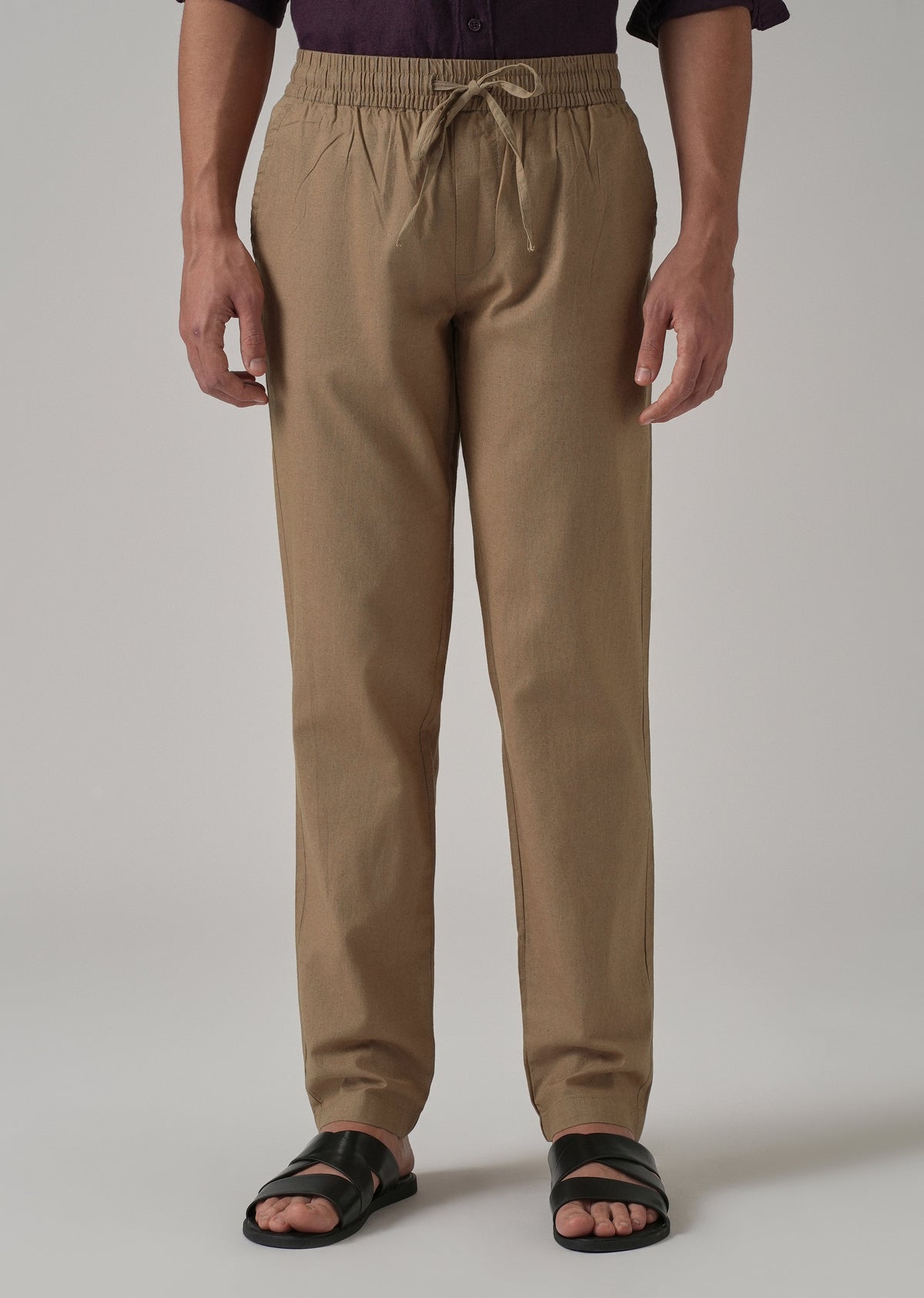 Drawstring Khaki Brown Linen Pant