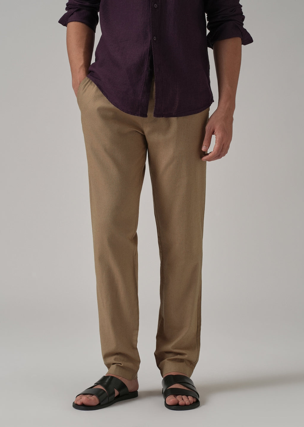 Drawstring Khaki Brown Linen Pant