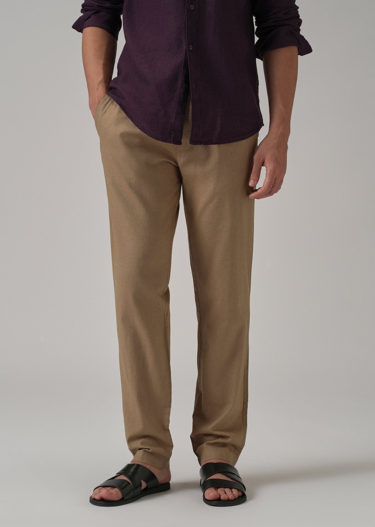 Drawstring Khaki Brown Linen Pant