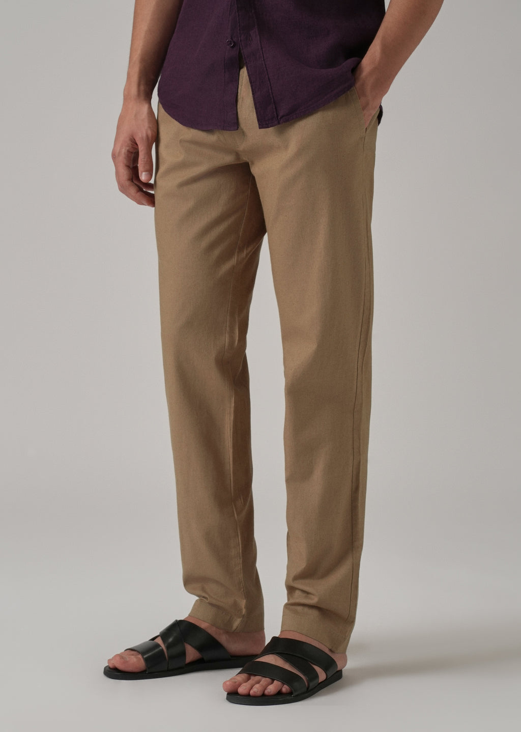 Drawstring Khaki Brown Linen Pant